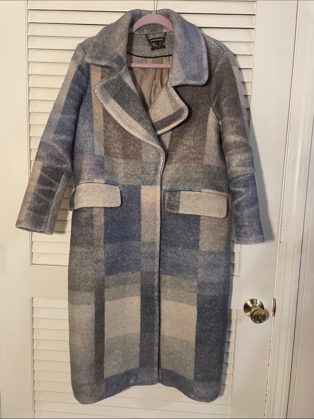 Whistles Blue Gray Oversized Plaid Long Trench Longline  Coat Stunner